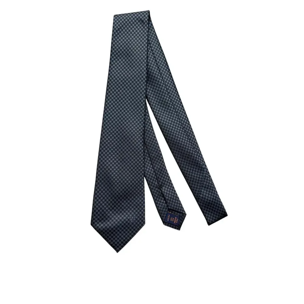 Louis Vuitton Grey Woven LV Initial Geometric 100% Silk Necktie